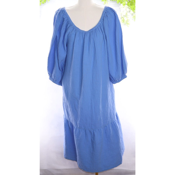 Tommy Bahama Women's Island Gauze Off-the-Shoulder Blue Midi Dress Sz M - Picture 1 of 9
